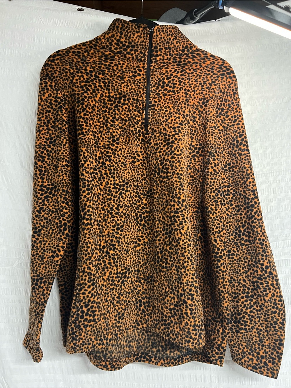 Lands' End Leopard Print Quarter-Zip Pullover - Black & Brown